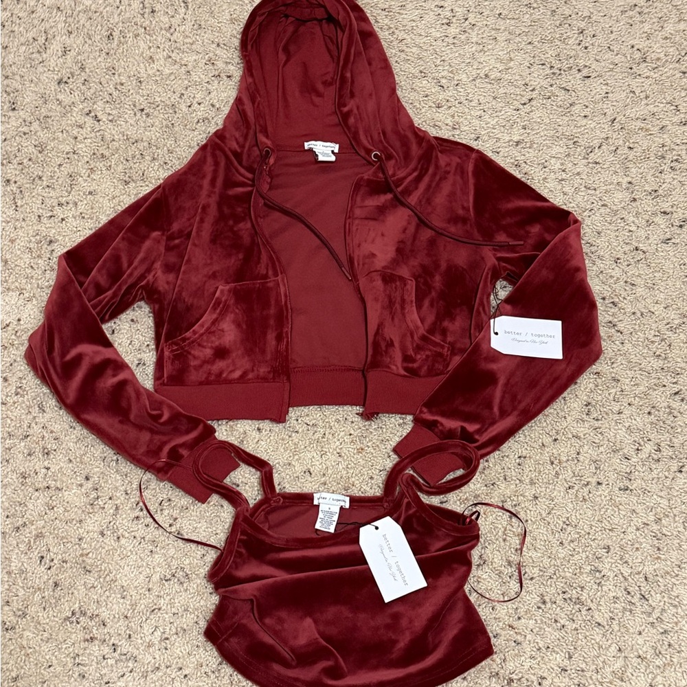 Velvet Burgundy Jacket and Top Set